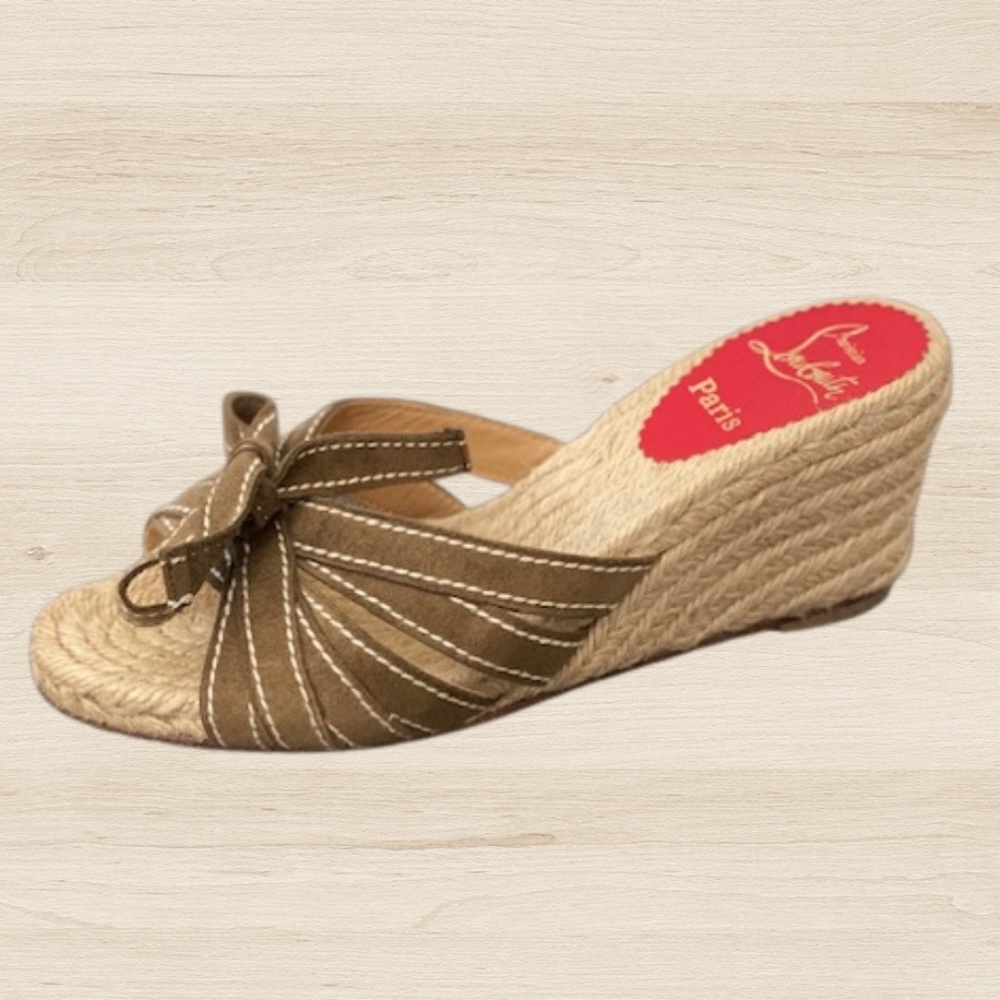 Louboutin Olive Green Suede Bow Espadrilles